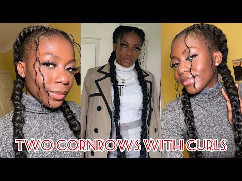 TWO GODDESS CORNROWS WITH CURLY ENDS | Quick diy...