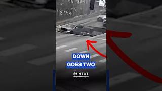 Traffic camera captures moment cars collapse into sinkhole
