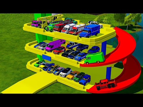TRANSPORTING US POLICE CARS WITH BIG TRUCKS & TRAIN! Farming Simulator 22