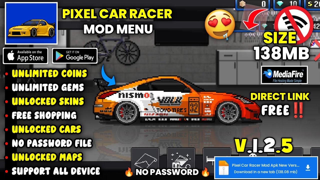 UPDATE‼️Pixel Car Racer Mod Apk v1.2.5 Unlimited Money & Unlock Cars Terbaru 2026