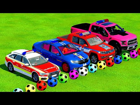 TRANSPORTING POLICE CARS, DACIA, AUDI, VOLKSWAGEN WITH MAN TRUCK - Farming Simulator 22