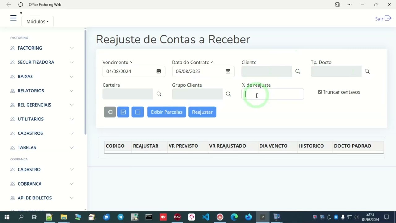 Aula 32 - Reajuste de Contas a Receber