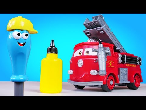 Ремонт машин у Саши: про ковш экскаватора и насос Реда! Развивающие видео про машинки - Сборник