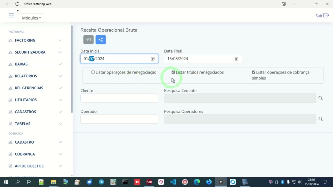 Aula 76 - Receita Operacional Bruta