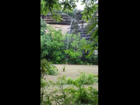 The pop up waterfall across the river from our campsite after the rain.