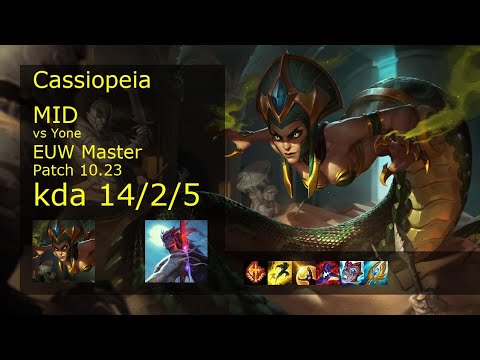 Cassiopeia vs Yone Mid - EUW Master 14/2/5 Patch 10.23 Gameplay