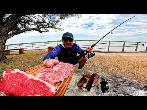 PESCA Y COCINA a la orilla del río, "ASADO Y TORTUGAS". pesca urbana