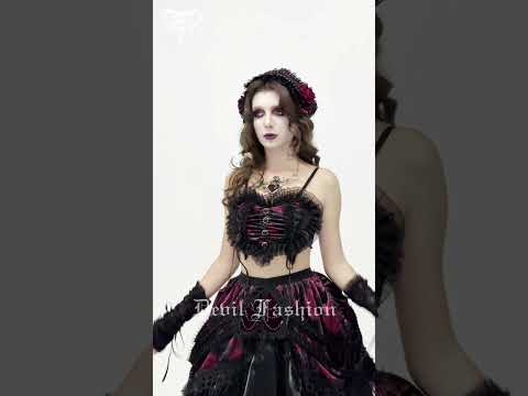 Refined Black-Burgundy Gothic Mesh Ruffle Bustier Top
