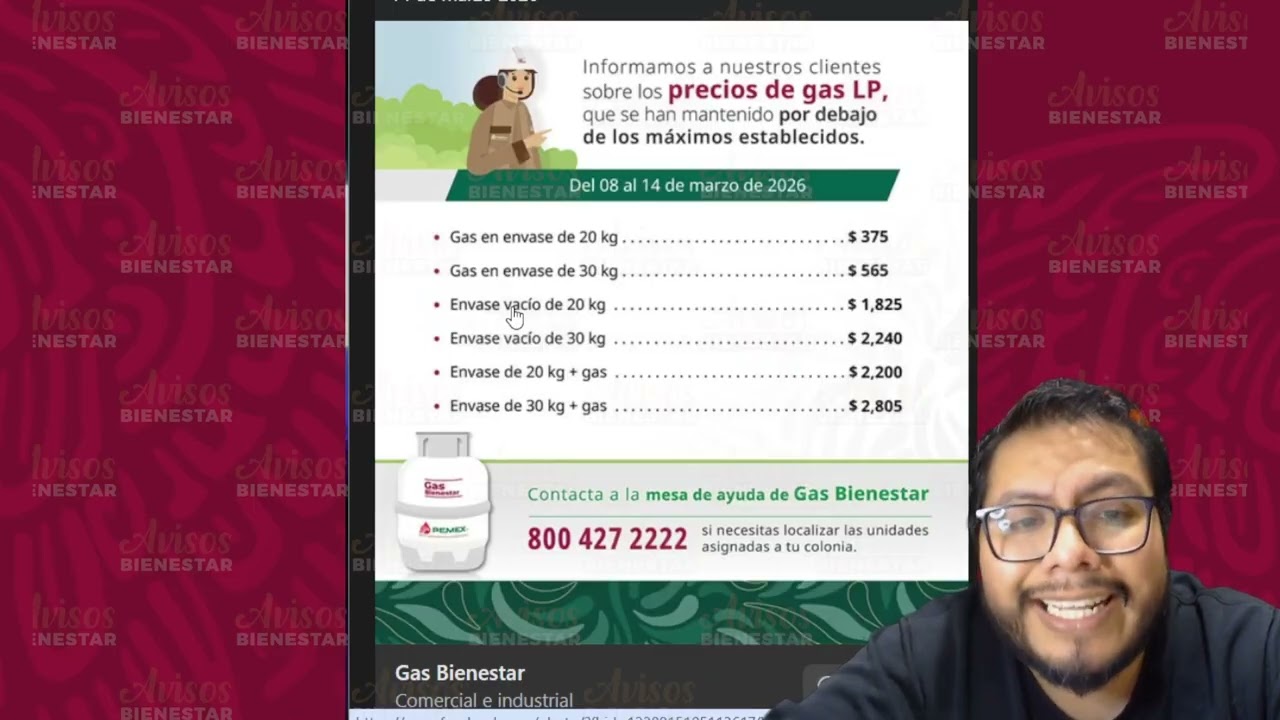 ¡PRECIOS ACTUALIZADOS! Del gas bienestar de 8 al 14 de marzo de 2026