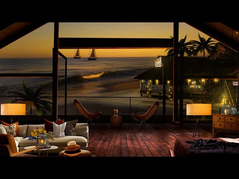 Ambience ] Bossa nova from another room - Tropical beach resort / golden sunset melt into twilight 🌴