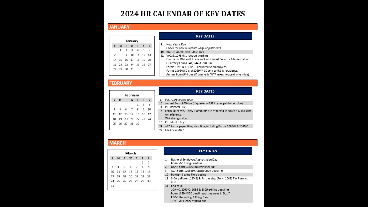 HR Calendar of Key Dates for 2024