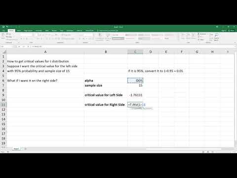 How to Calculate Critical Values from T Distribution in Excel. [HD]