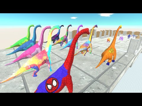 COLOR SUPERHEROES BRACHIOSAURUS SPEED RACE CHAMPIONSHIP DEATH FALL - Animal Revolt Battle Simulator