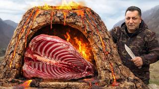 Giant Beef Ribs Grilled in a Volcano Oven