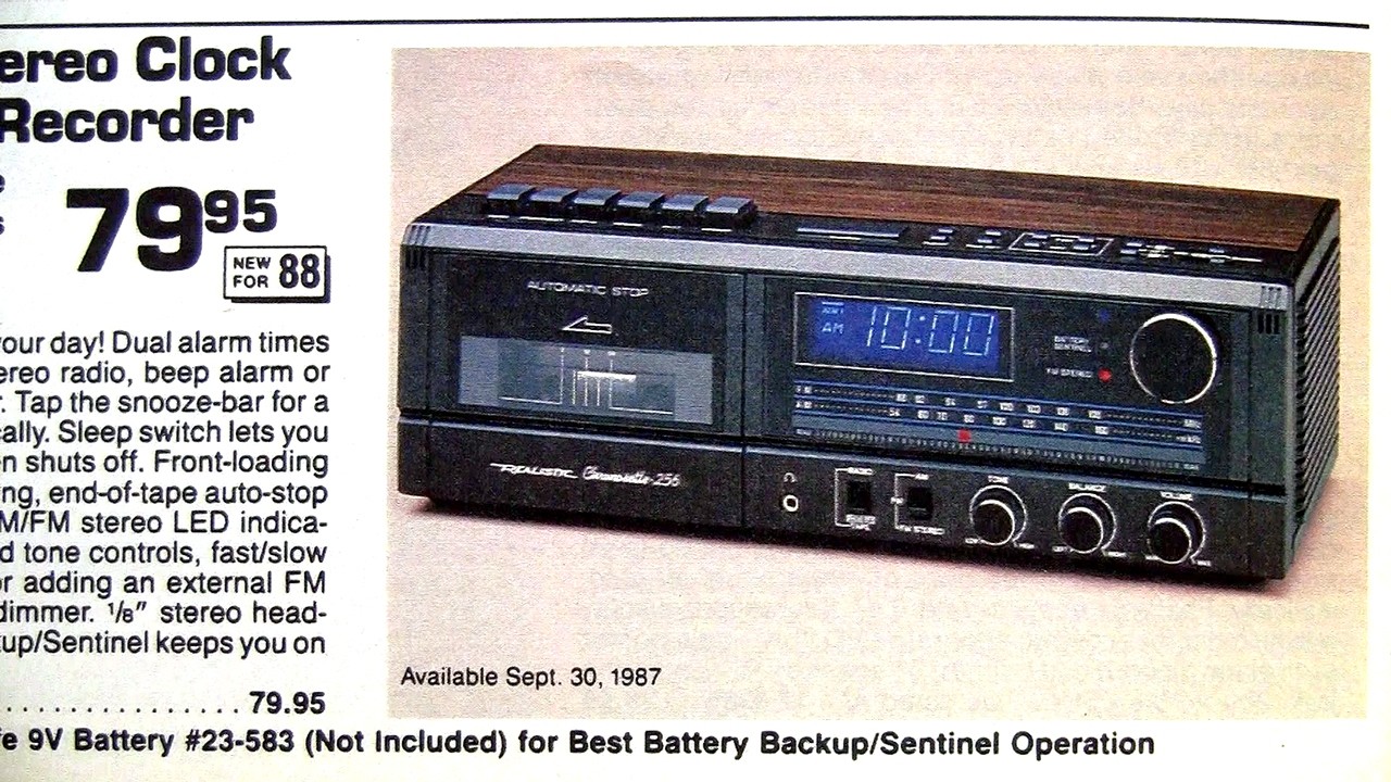 1989 Realistic Chronosette 256 stereo clock radio/cassette recorder