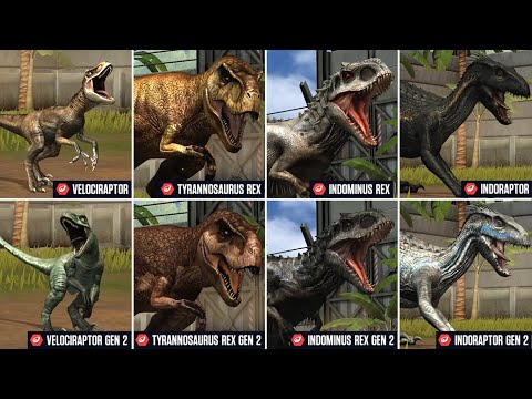 ALL 5 GEN 1 VS GEN 2 | jurassic World The Game - Indoraptor, Mosasaurus, Indominus Rex
