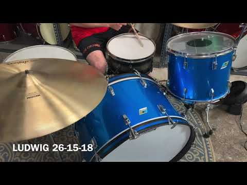 1970s Ludwig 14x26 12x15 16x18 Blue Silk Drum Kit image 22