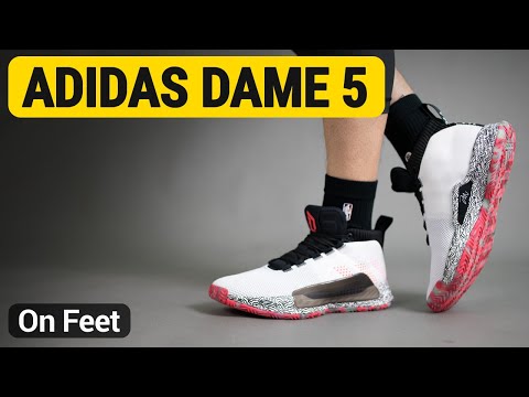 adidas Dame 5 ( White / Shock Red / Clear Mint ) on feet