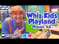 Blippi Visits Indoor Play Place Whiz Kids Playland Blippi Cartoons For Kids Playtime Songs