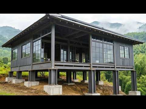 This man builds a steel frame house on a dangerous forest slope from scratch! @LankHome