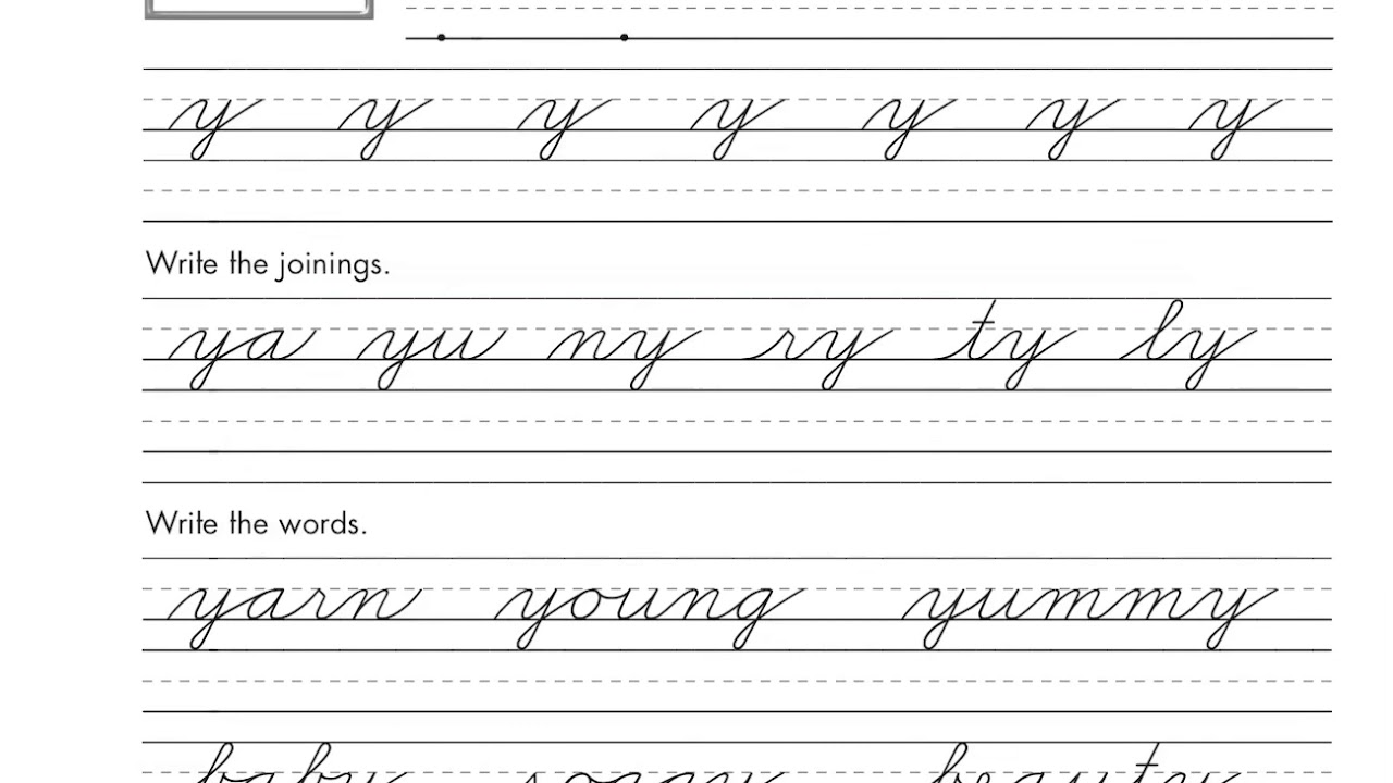 Lowercase Cursive y - Beginning Cursive 24