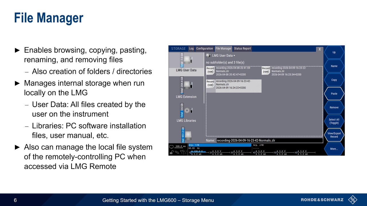 Getting Started with the LMG600 - Storage Menu