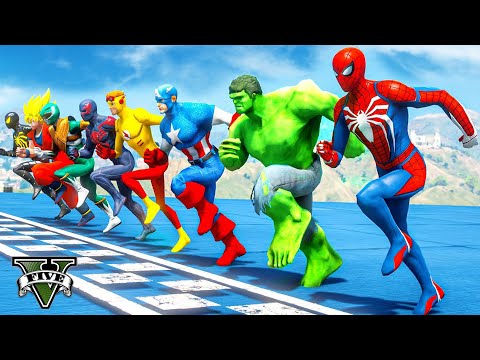 SpiderMan With Superheroes Running Challenge & Equipe Super-heróis Motos Racing homem Aranha - GTA 5
