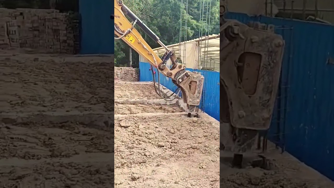 The process of compacting soil using an excavator jackhammer