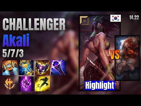 CHALLENGER Top Akali vs Gragas lol KR solo rank Highlight 14.22