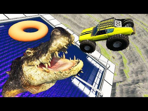 Pool Jump with Giant Crocodile - Beamng Drive | TrainWorld