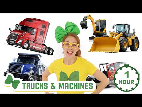 1 HOUR of Trucks & Machines for Kids | Street Sweeper, Dump Truck, Excavators, Tow Truck and More