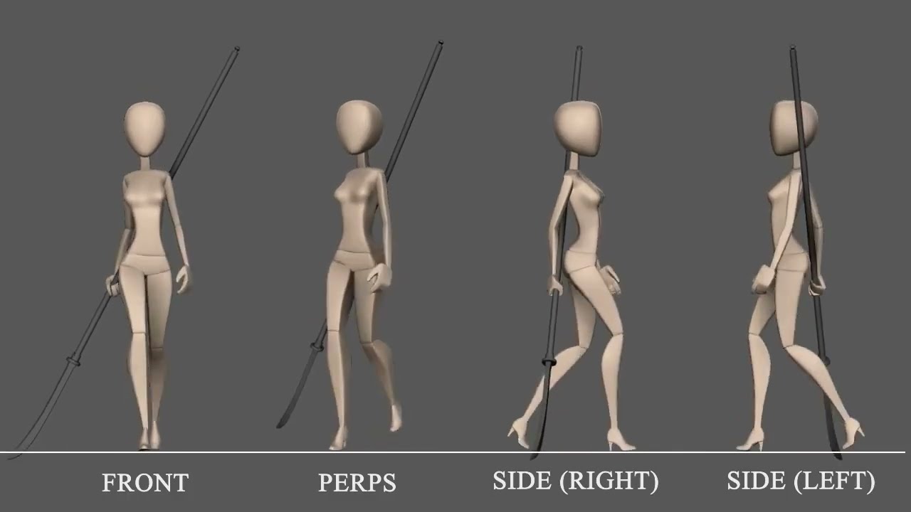 Female cartoon walk cycle