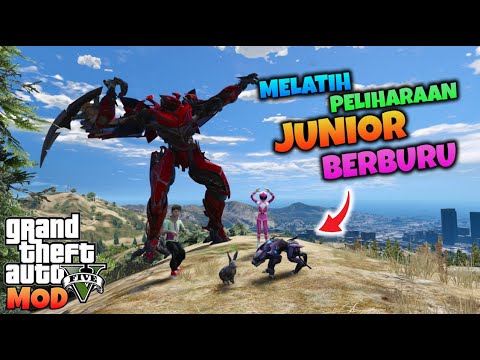 JUNIOR DINO DAN MINI RANGER PINK MELATIH PELIHARAANNYA BERBURU - GTA 5 MOD TRANSFORMER