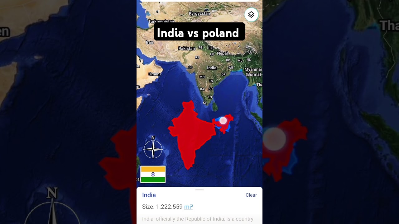 India vs Poland size 🤔 comparison #india #trending#india #poland#india #shorts #countryballs #world