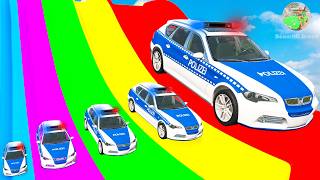 Giant & Small Police Car vs Portal Trap with Slide Colors – Cars vs Trains – BeamNG.Drive