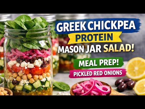 Greek Chickpea Protein Mason Jar Salad 🥗 | Easy Meal Prep with Pickled Red Onions