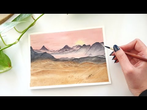 Watercolor Painting of a Beautiful Desert Sunset Landscape | Pink Sunset Sky | Step by Step