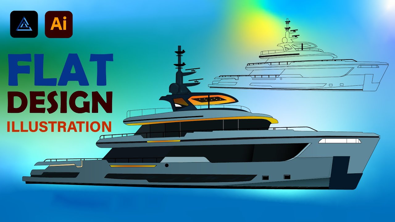 How to Draw Flat Vector Yacht Illustration | Adobe Illustrator cc Tutorial #flatillustration