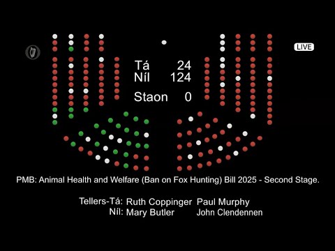 Ban Fox Hunting bill shamefully voted down in Dail Eireann (24-124)