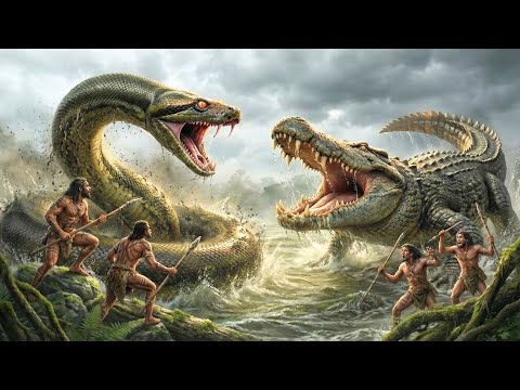 Prehistoric Humans vs Titanoboa and Purussaurus – The Epic Battle