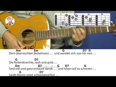 Da draußen weht der Wind so kalt, Martinslied mit Akkorden & Text für Gitarre