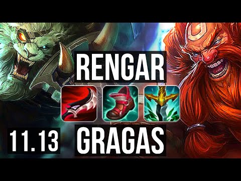 RENGAR vs GRAGAS (JUNGLE) | 10/1/9, Rank 6 Rengar, Legendary | EUW Grandmaster | v11.13