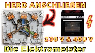 Herd (Ofen) anschließen mit Merten. 230V & 400V (5 und 3 Drähte). Anleitung mit wichtigen Tipps.