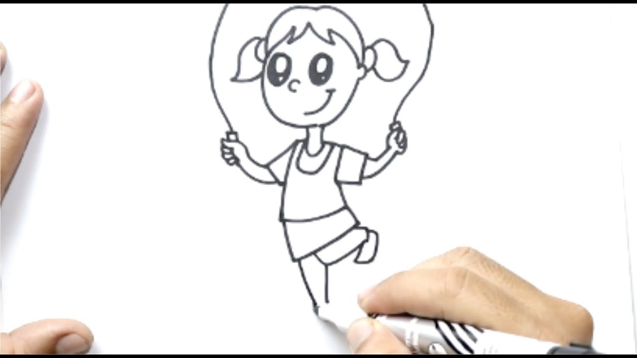 How to draw a GIRL PLAYING JUMPING ROPE for kids