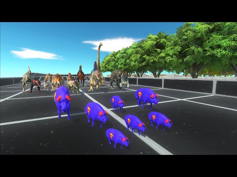 SUPERMAN PIG TRYING ESCAPE RACE FROM ALL DINOSAURS - Animal Revolt Battle Simulator