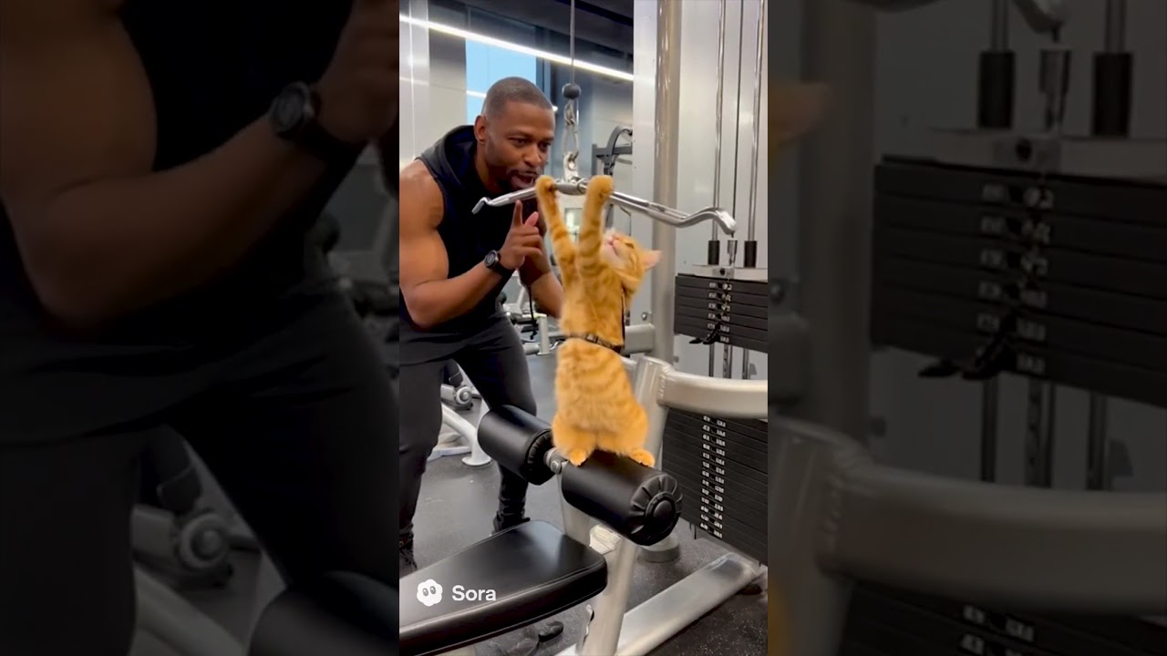 Sora 2 Cat Works Out at the Gym