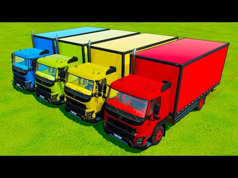LOAD & TRANSPORT COLORED BOX TRUCK VOLVO BY MAN TRAILER TRUCK #44 - Farming Simulator 22