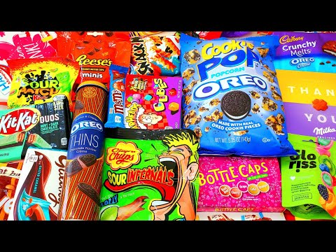 New Kit kat Duos Oreo Candy popcorn thins oreo M&M's Galaxy Mini Reese's cups Warheads Sour patch