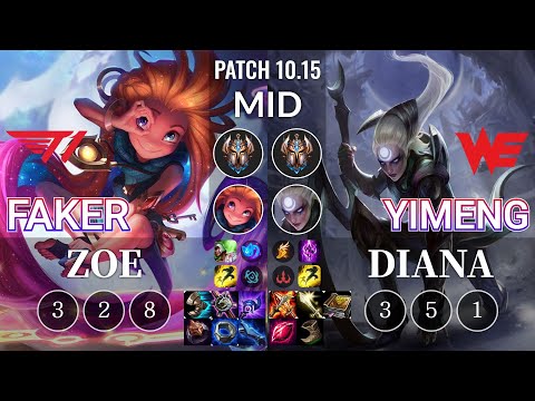 T1 Faker Zoe vs WE yimeng Diana Mid - KR Patch 10.15