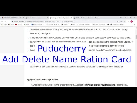Puducherry - Add or Delete Name in Ration Card (Online)